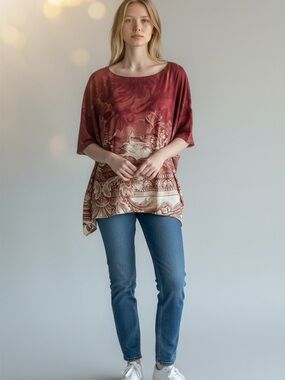 Chico's Women's Roma floral reversible poncho top. Sz L/XL